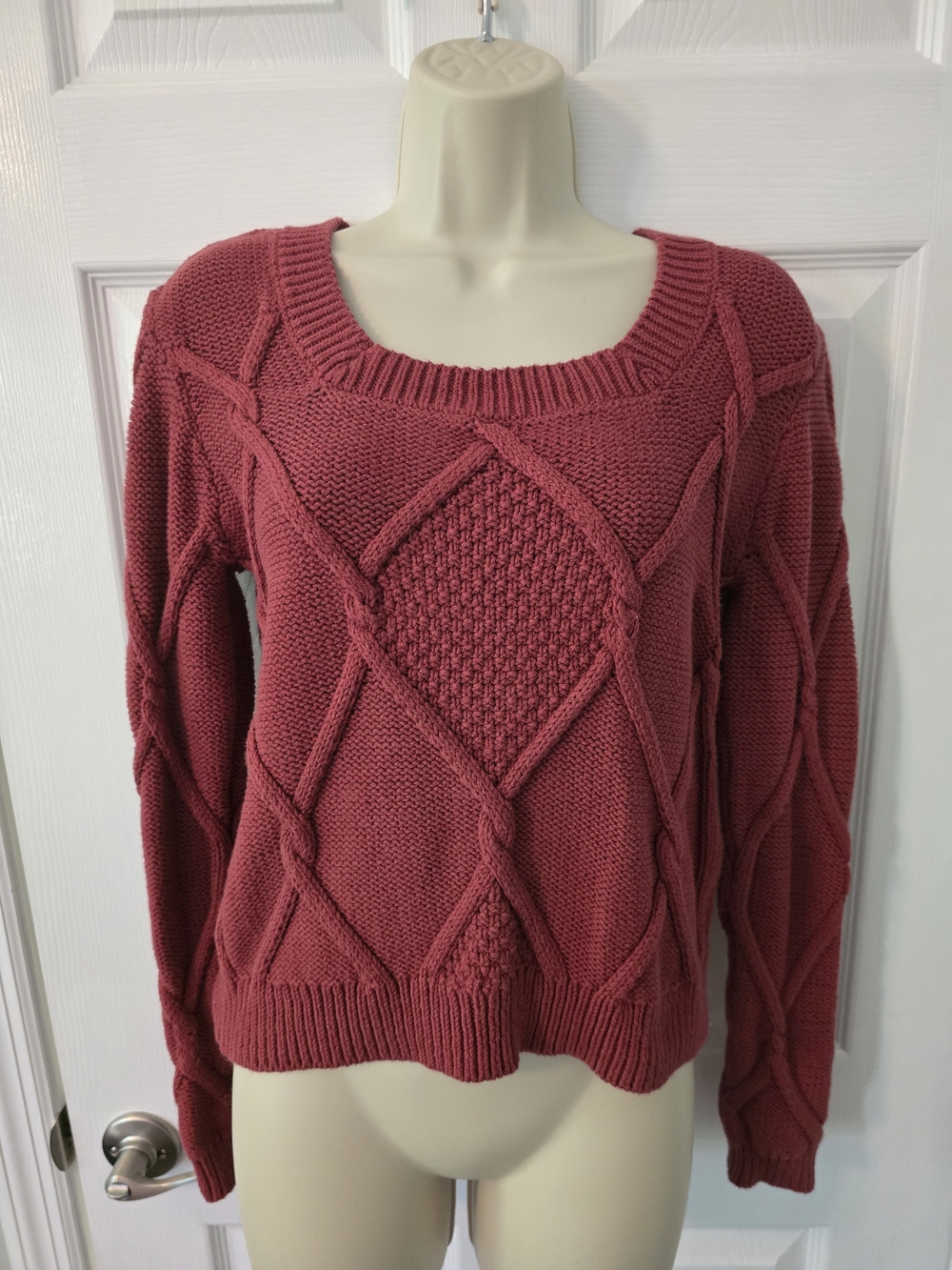 CAbi Rose Cable Diamond Knit Crew Sweater